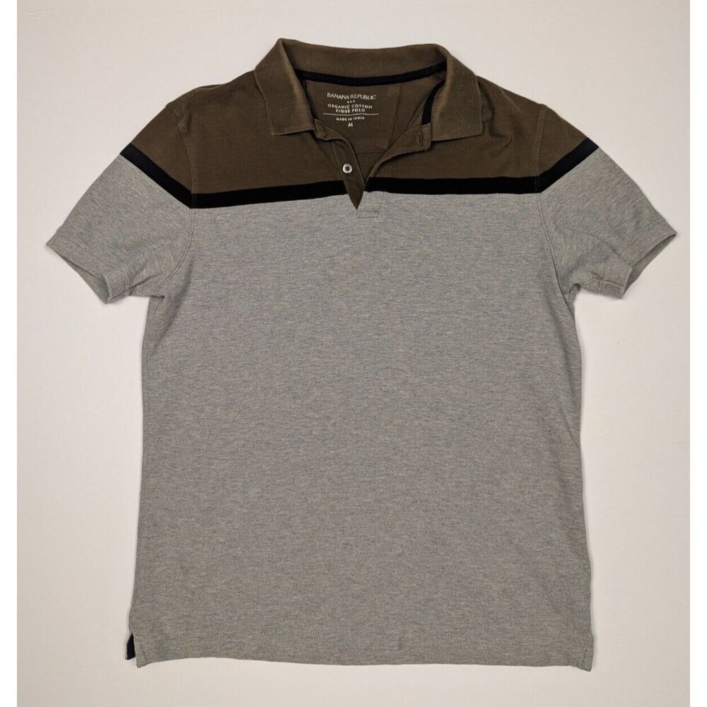 Banana Republic Oraganic Cotton Pique Polo Mens Medium Gray Olive Green